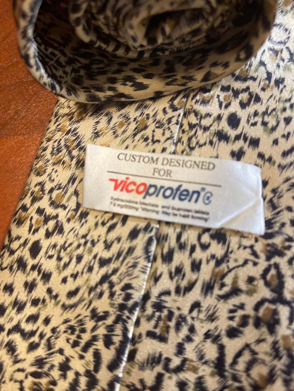 Y2K Vicoprofen Pharmaceutical Sales Rep 100% Silk Leopard Print Necktie